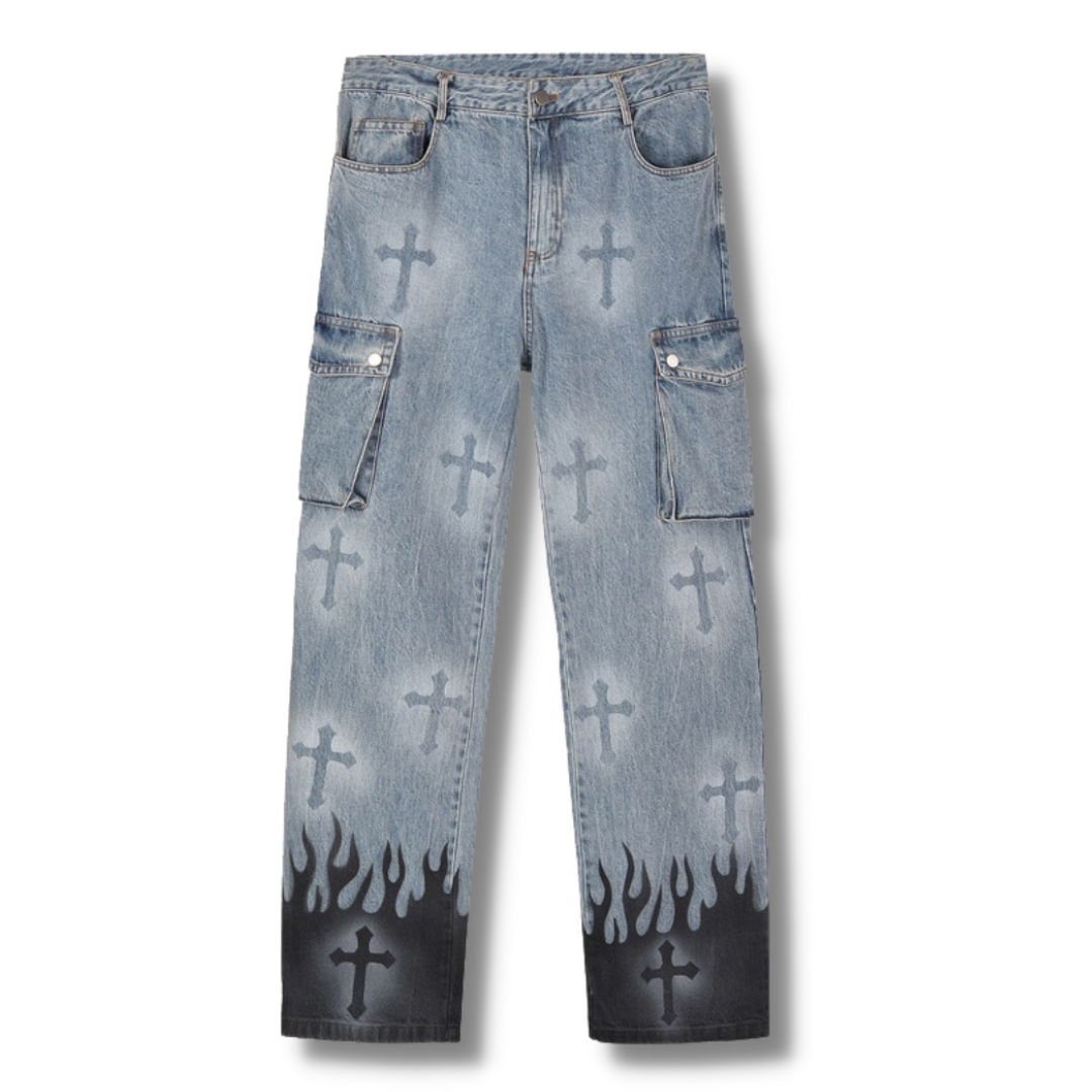 Baggy Flame Print Jeans