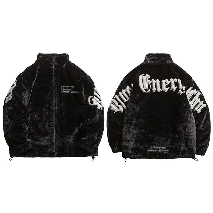 Thick Furry Fleece Jacket Embroidery