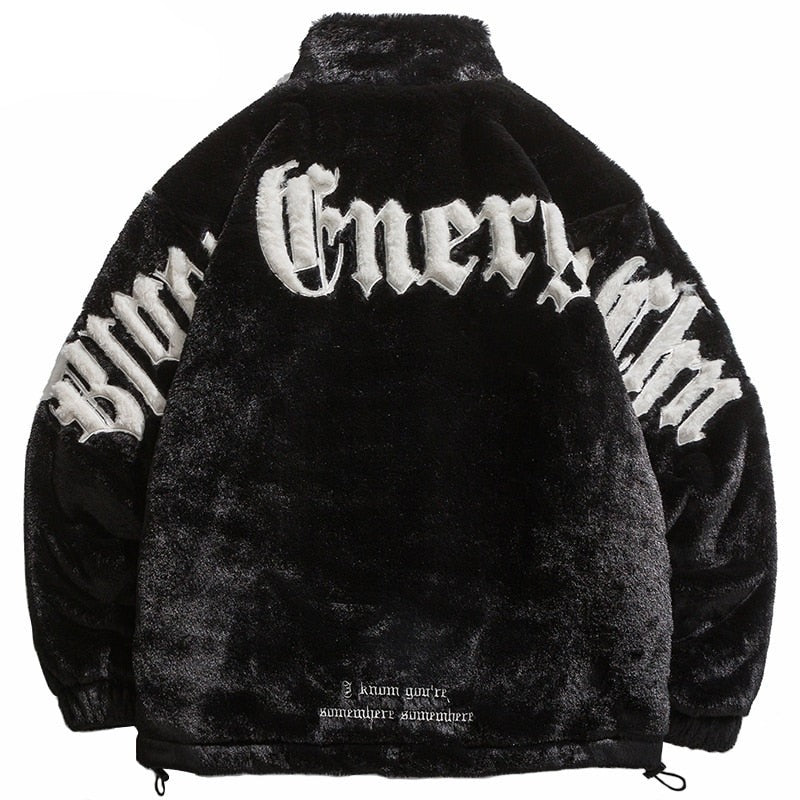 Thick Furry Fleece Jacket Embroidery
