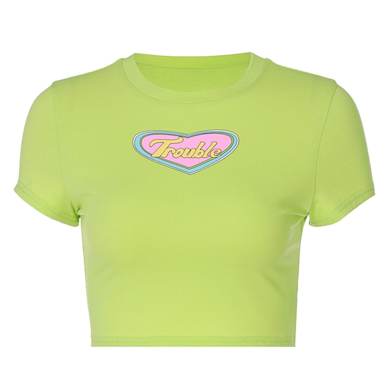 TROUBLE Cartoon Heart Baby Tee