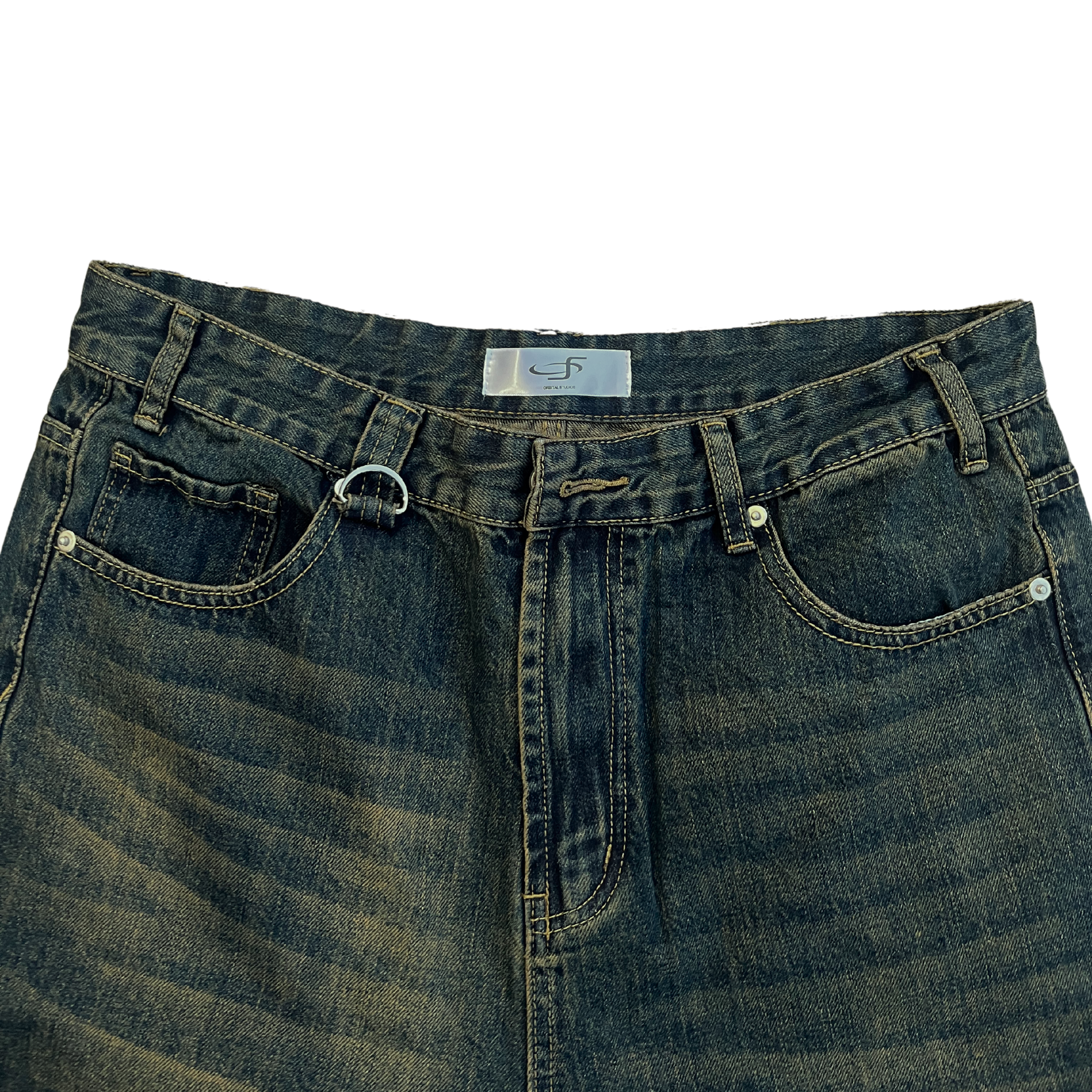 Mud-wash Navy Green Denims