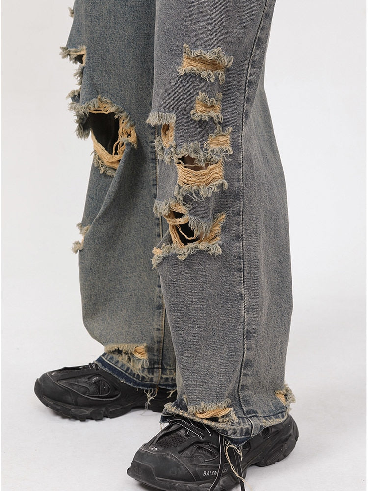 Orbital Distressed Wide Leg Faded Jeans