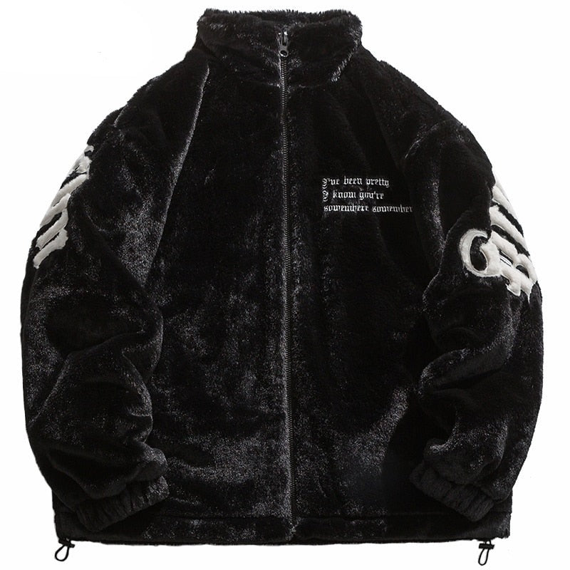 Thick Furry Fleece Jacket Embroidery