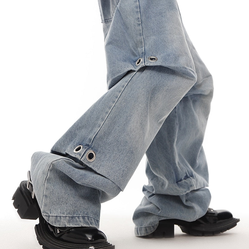 FOLDED Wide Jeans With Metal Holes