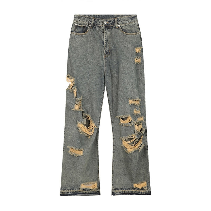 HORIZON Distressed Wide Leg Faded Jeans