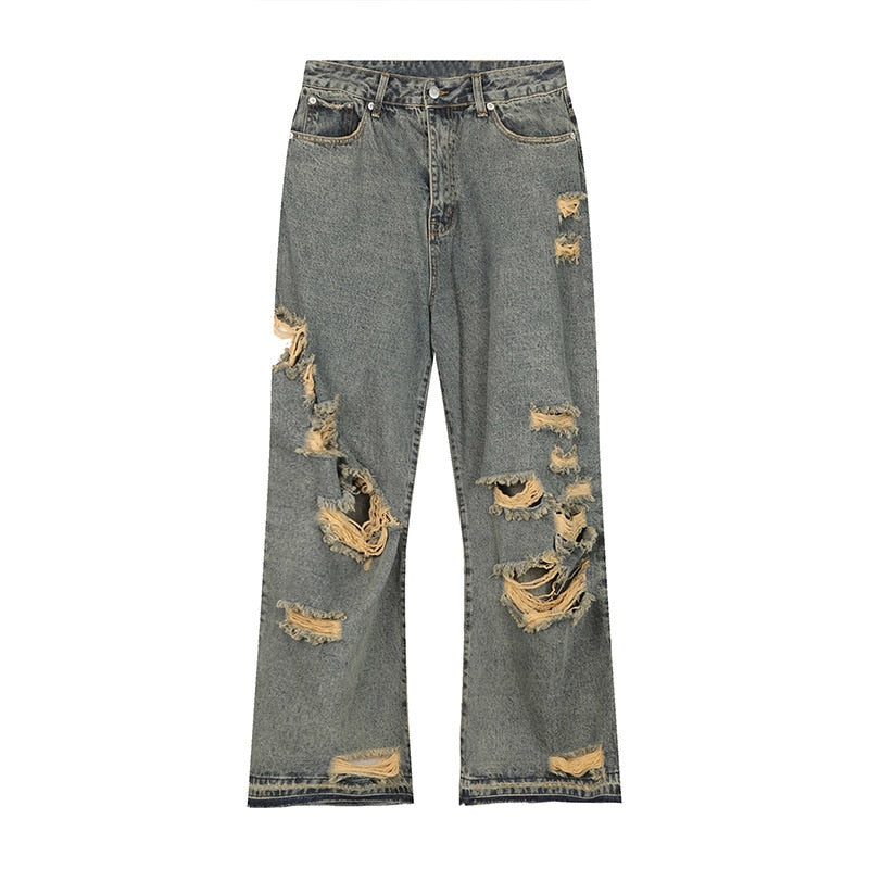 Orbital Distressed Wide Leg Faded Jeans