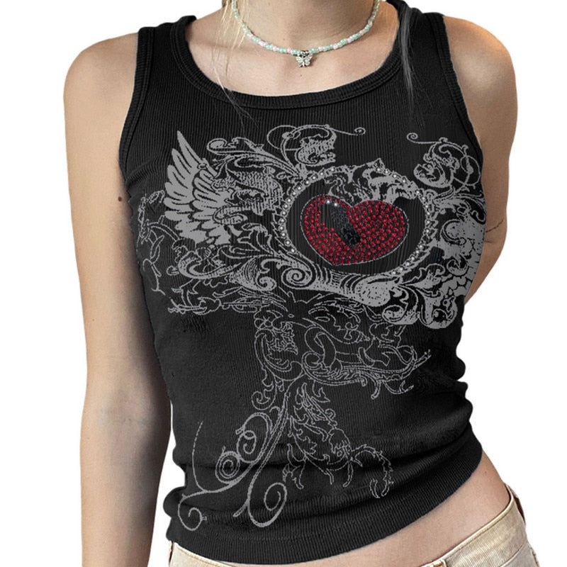 BRIGHT HEART Crop Top Rhinestone Shirt
