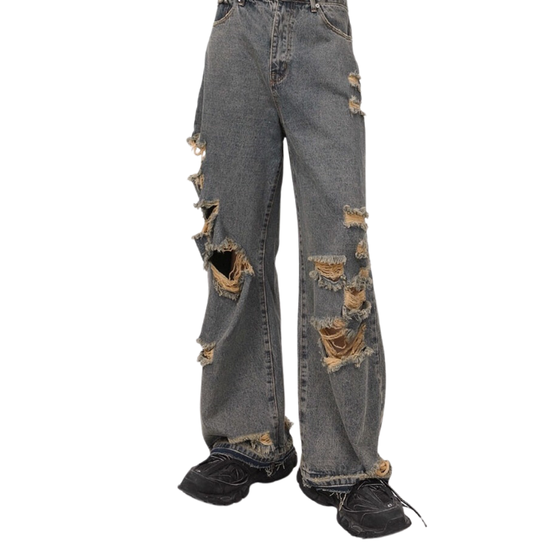 HORIZON Distressed Wide Leg Faded Jeans