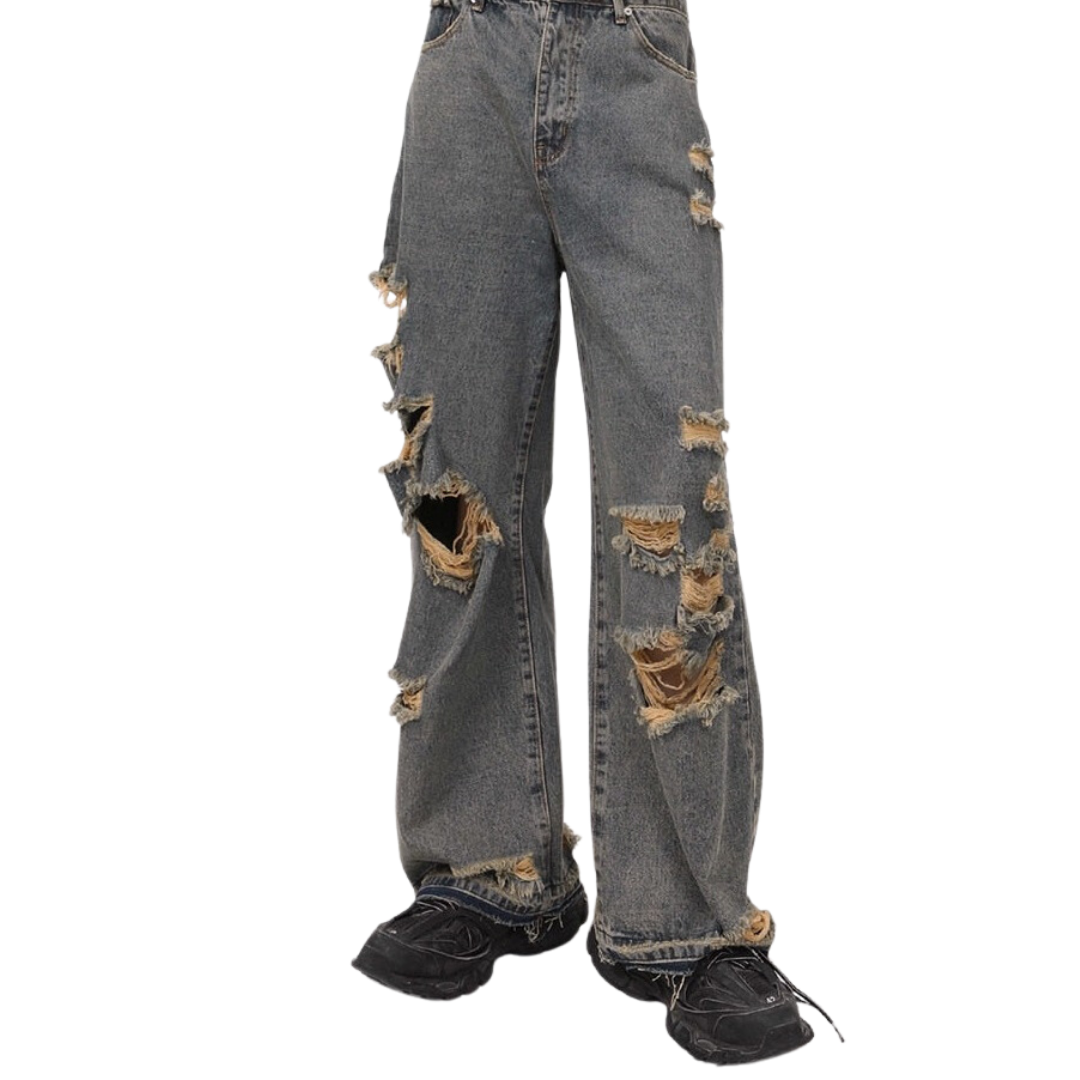 Orbital Distressed Wide Leg Faded Jeans